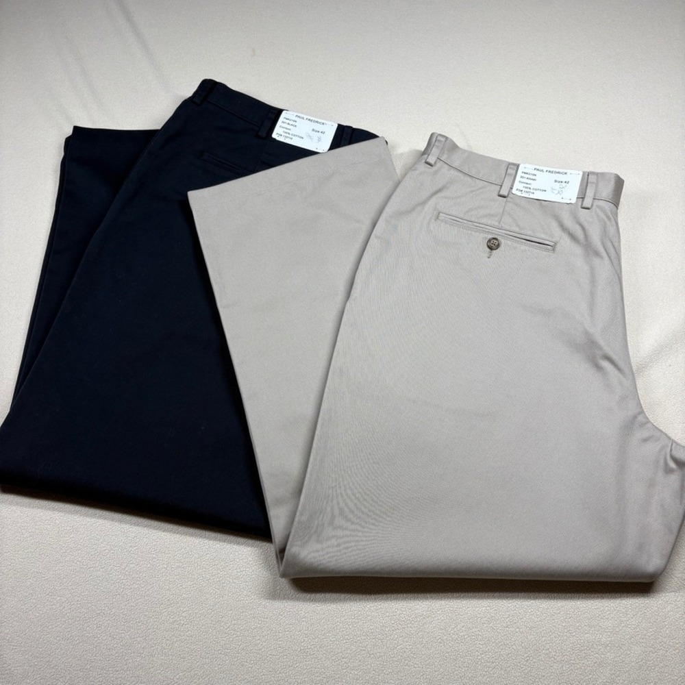 NOS Paul Fredrick Mens‎ 42x30 Cotton Chinos Pants Lot of 2 Black Khaki PMK210N